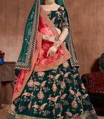 Dark-green embroidered art silk semi stitched lehenga