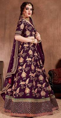 Dark-purple embroidered art silk semi stitched lehenga 3