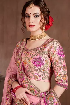 Captivating Baby Pink Dori, Zari And Thread Embroidered Silk Bridal Lehenga