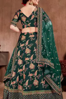 Dark-green embroidered art silk semi stitched lehenga