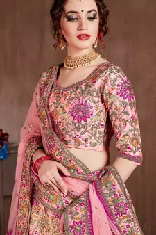 Captivating Baby Pink Dori, Zari And Thread Embroidered Silk Bridal Lehenga