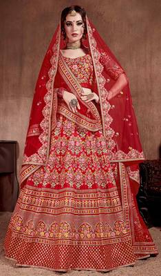 Red Art Silk Bridal Lehenga Choli Set 1