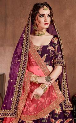 Dark-purple embroidered art silk semi stitched lehenga 5