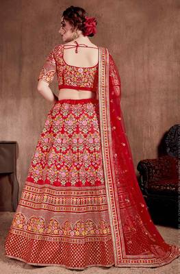Red Art Silk Bridal Lehenga Choli Set 2