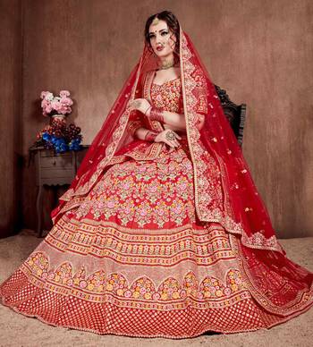 Red Art Silk Bridal Lehenga Choli Set 4