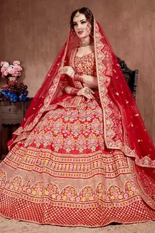 Red Art Silk Bridal Lehenga Choli Set