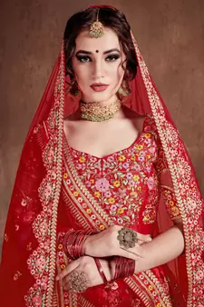 Red Art Silk Bridal Lehenga Choli Set