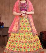 Yellow embroidered art silk semi stitched lehenga