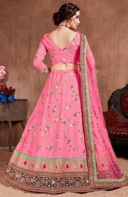 Pink embroidered art silk semi stitched lehenga 2