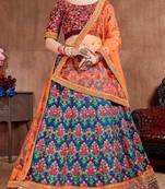 Navy-blue embroidered art silk semi stitched lehenga