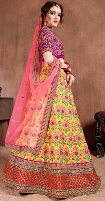 Yellow embroidered art silk semi stitched lehenga 3