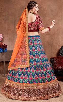 Navy-blue embroidered art silk semi stitched lehenga 2