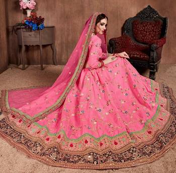 Pink embroidered art silk semi stitched lehenga 4