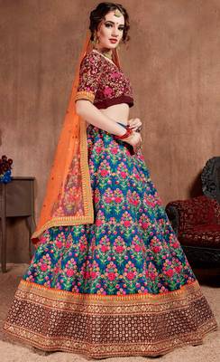 Navy-blue embroidered art silk semi stitched lehenga 3