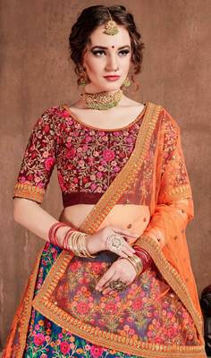 Navy-blue embroidered art silk semi stitched lehenga 5