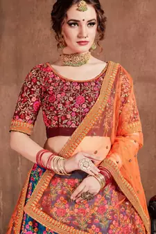 Navy-blue embroidered art silk semi stitched lehenga