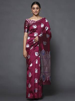 Glemora Wine Designer Ethnic Wear Silk Blend  Traditional Saree 1