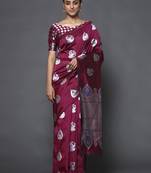 Glemora Wine Designer Ethnic Wear Silk Blend  Traditional Saree