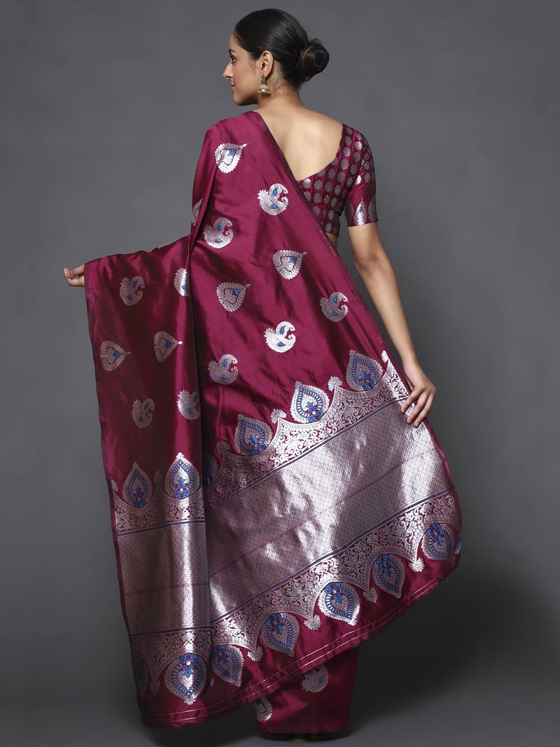 Glemora Wine Designer Ethnic Wear Silk Blend  Traditional Saree