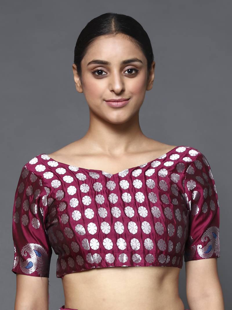 Glemora Wine Designer Ethnic Wear Silk Blend  Traditional Saree