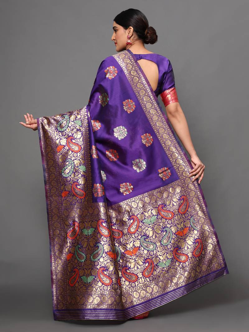 Glemora Blue Beautiful Ethnic Wear Silk Blend  Traditional Saree