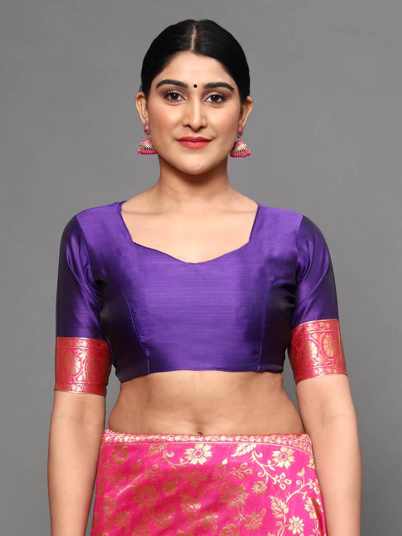 Glemora Blue Beautiful Ethnic Wear Silk Blend  Traditional Saree