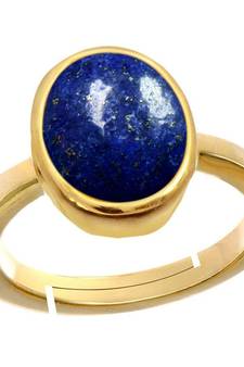 Natural Gold Plated Adjustable Blue Lapis Lazuli 3.25 Ratti Stone Ring Oval Shape in Size 6 To 15