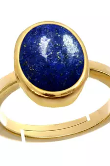 Natural Gold Plated Adjustable Blue Lapis Lazuli 3.25 Ratti Stone Ring Oval Shape in Size 6 To 15