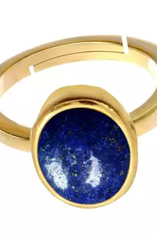 Natural Gold Plated Adjustable Blue Lapis Lazuli 3.25 Ratti Stone Ring Oval Shape in Size 6 To 15