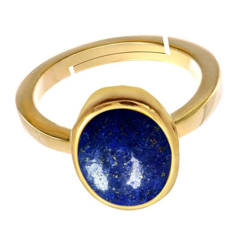 Natural Gold Plated Adjustable Blue Lapis Lazuli 3.25 Ratti Stone Ring Oval Shape in Size 6 To 15