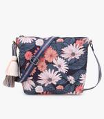 Grey & Multi Polyester & Leatherette Digital Print Floral Sling Bag