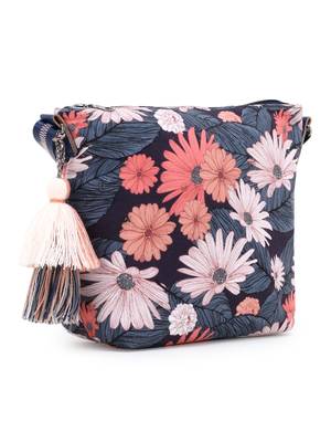 Grey & Multi Polyester & Leatherette Digital Print Floral Sling Bag 2
