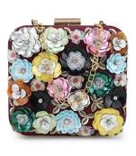 Anekaant Vista Wine & Multi Faux Silk Floral Embellished Clutch