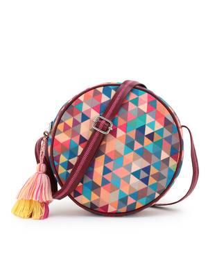 Multicolor Polyester & Leatherette Geometric Printed Sling Bag 1