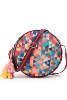 Multicolor Polyester & Leatherette Geometric Printed Sling Bag