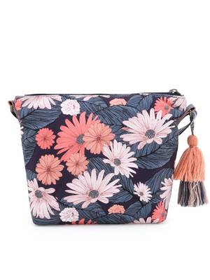Grey & Multi Polyester & Leatherette Digital Print Floral Sling Bag 3