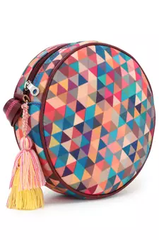 Multicolor Polyester & Leatherette Geometric Printed Sling Bag