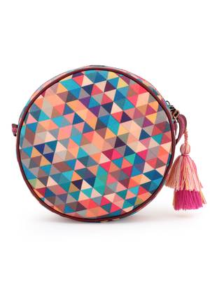 Multicolor Polyester & Leatherette Geometric Printed Sling Bag 3