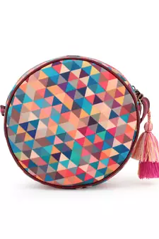Multicolor Polyester & Leatherette Geometric Printed Sling Bag