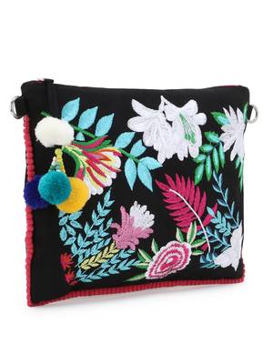 Black & Multi Canvas Floral Embroidered Sling Bag 2