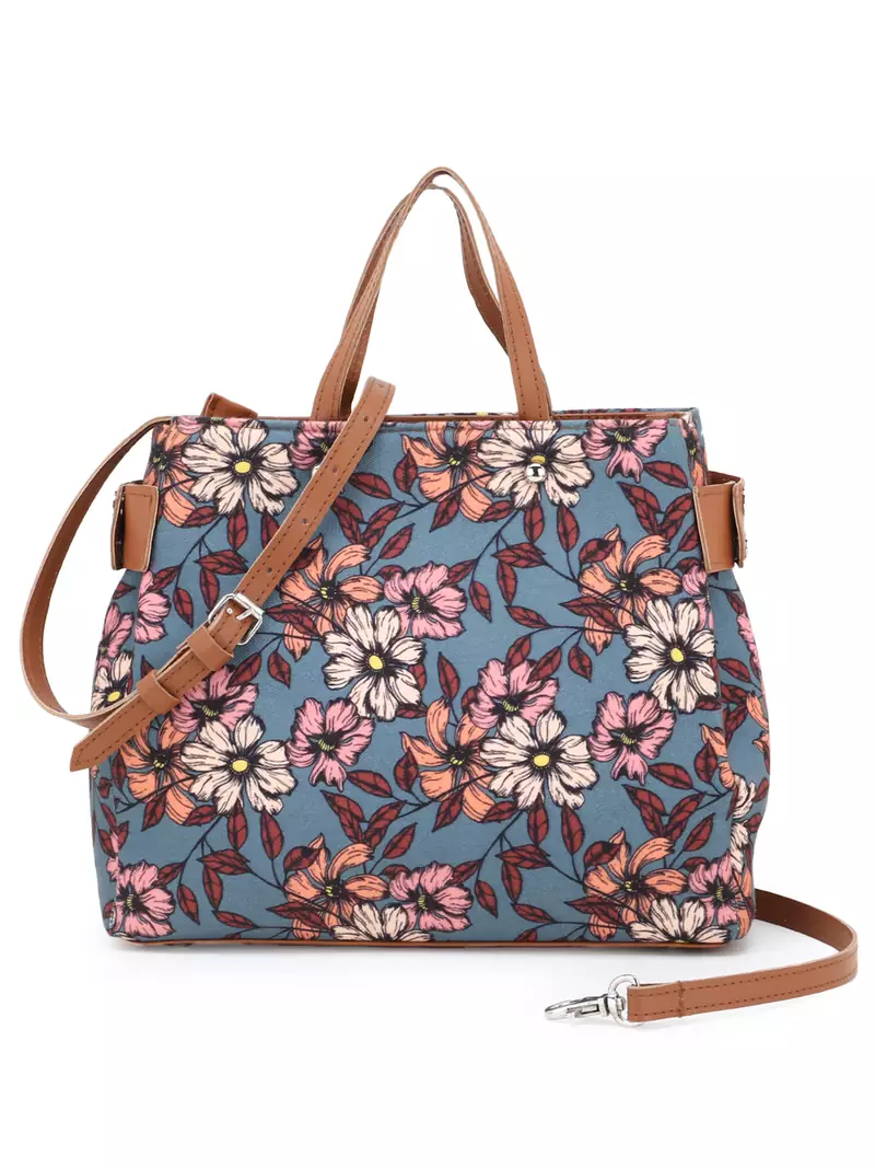 Anekaant Grey & Multi Polyester & Leatherette Digital Print Floral Sling Bag