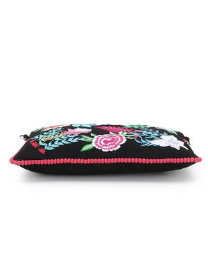 Black & Multi Canvas Floral Embroidered Sling Bag 5
