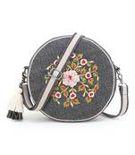 Charcoal & Multi Canvas Floral Embroidered Sling Bag