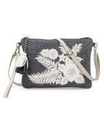 Anekaant Charcoal & Natural Canvas & Leatherette Floral Embroidered Sling Bag