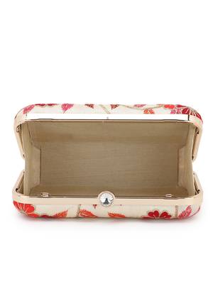Anekaant Tulle Natural & Pink Faux Silk Floral Embroidered Clutch 4