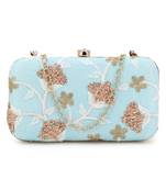Anekaant Tulle Sky Blue & Gold Faux Silk Floral Embroidered Clutch