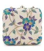 Anekaant Vista Natural, Turquoise & Green Faux Silk Floral Embroidered Clutch