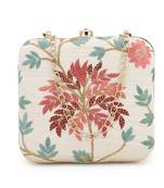 Anekaant Vista Natural & Multi Faux Silk Botanical Embroidered Clutch