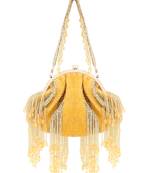 Anekaant Pochette Mustard & Gold Faux Silk Stripe Embellished Clutch