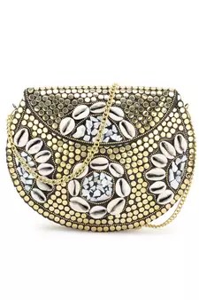 Anekaant Mosiac Gold & White Metal & Shells Mosaic Clutch
